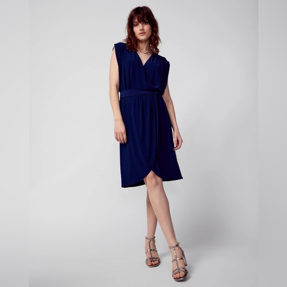 EUC White House Black Market Wrap-Front Dress | Size S | Navy